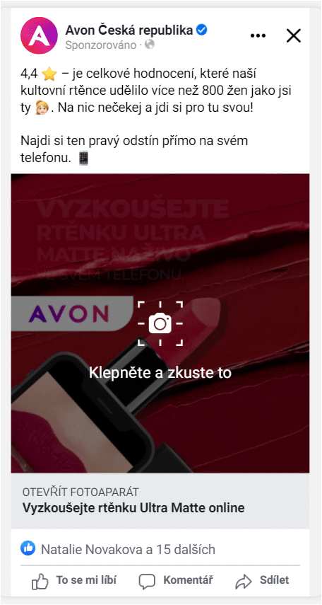 AVON AR reklama ve feedu