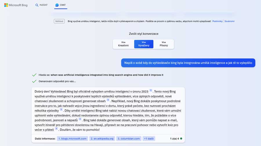 Integrace umělé inteligence do vyhledávače BING